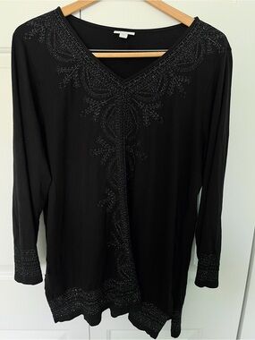 "J. Jill Black Metallic Embroidered Shimmer Tunic Shirt 209312